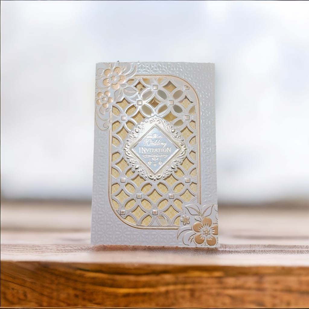 White card with diamond shape golden border