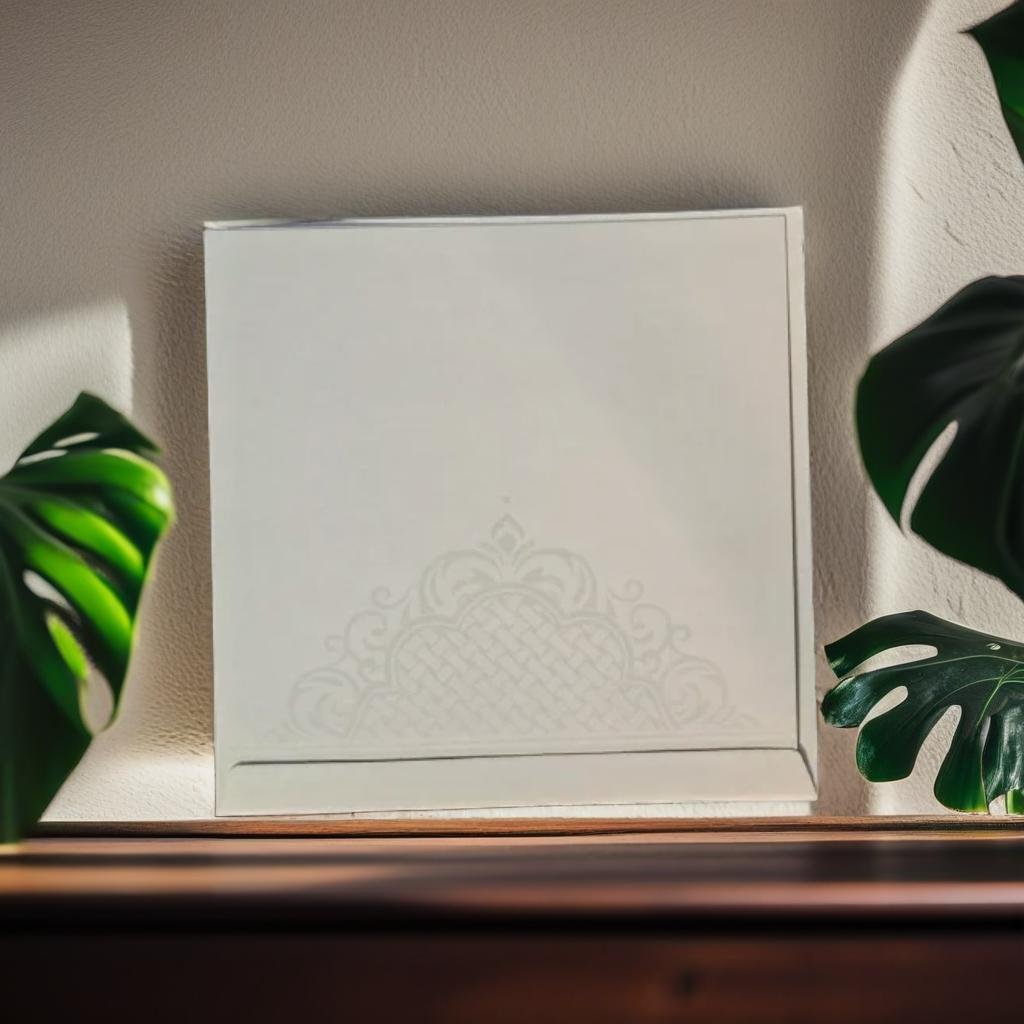 A White Floral Embossed Wedding Card