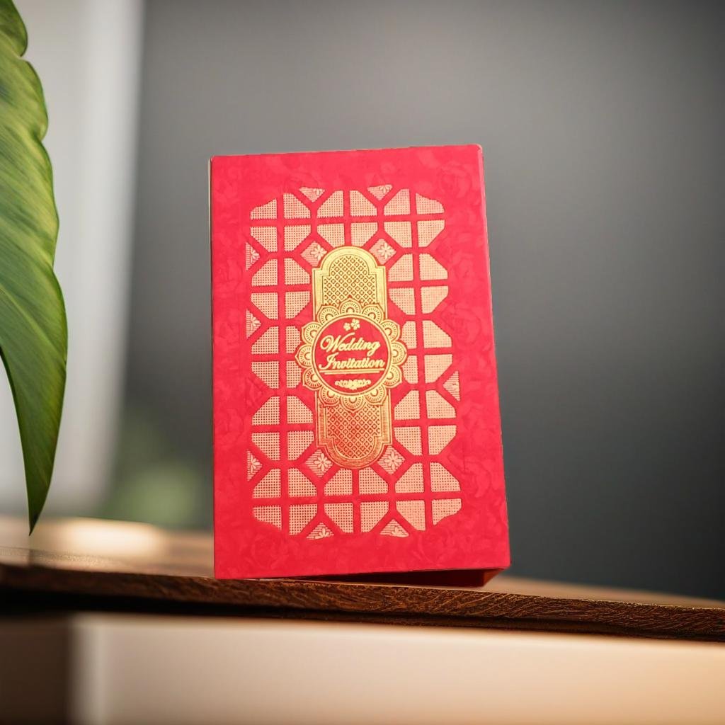 Red Wedding Invitation with Gold Foil Design