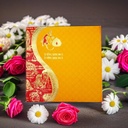 Vibrant Wedding Card with Gold Foil Hindu Motifs