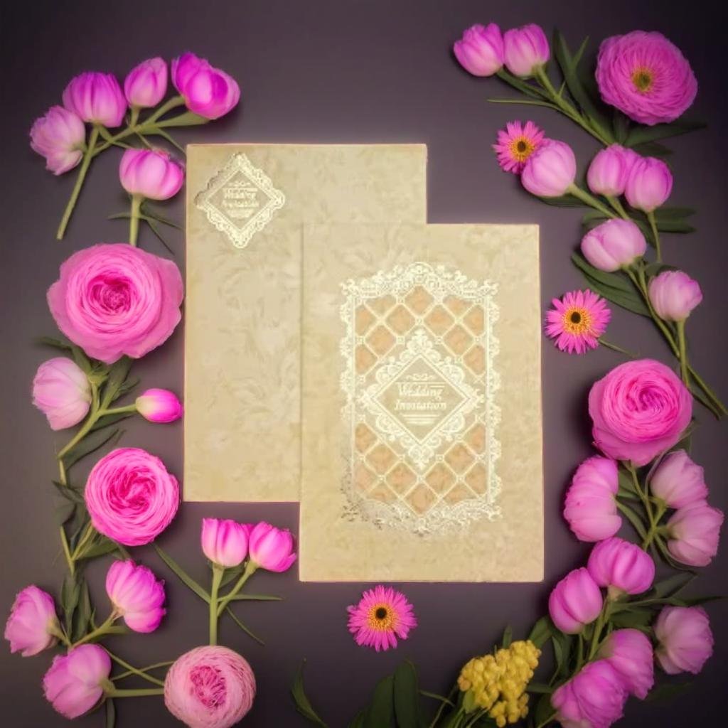 A Beige Wedding Invitation with Intricate Gold Laser Design