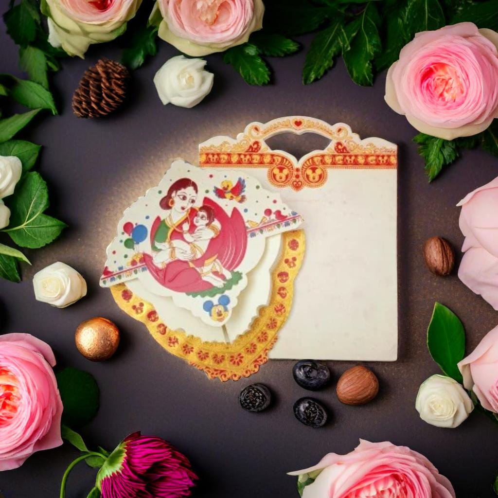 Beautiful Handcrafted Yashoda and Krishna Greeting Card