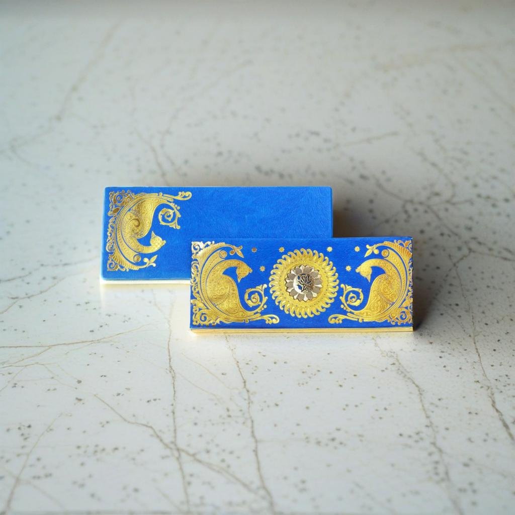 Royal Blue and Gold Foiled Wedding Invitation Card